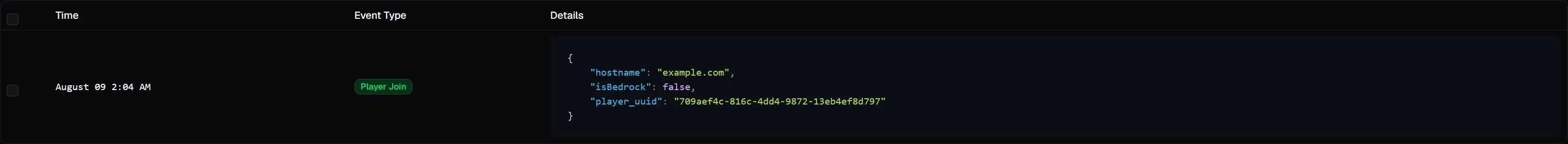 Example event in Hoglin dashboard